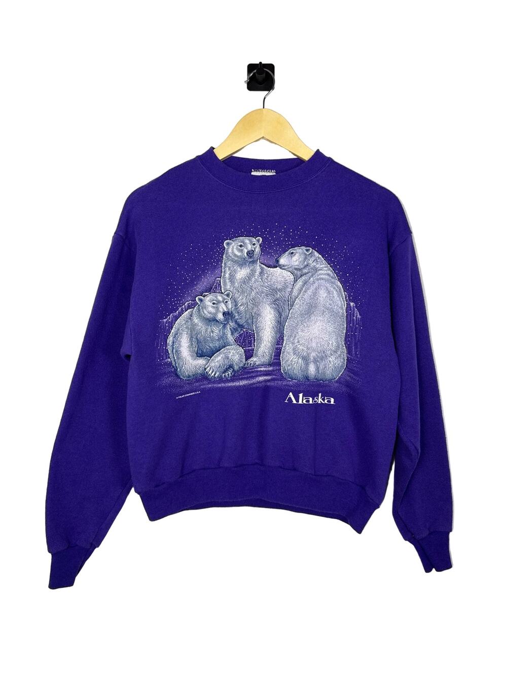 VTG 90s Crewneck Alaska Polar Bear Graphic Pullover Nature Purple Medium